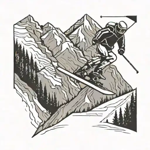 A minimalist tattoo of a skier gracefully gliding down a mountain slope tattoo design idea