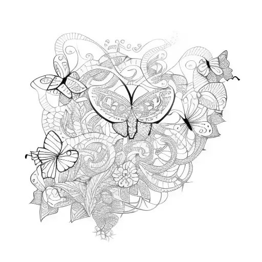 vines, butterflies,  tattoo design idea