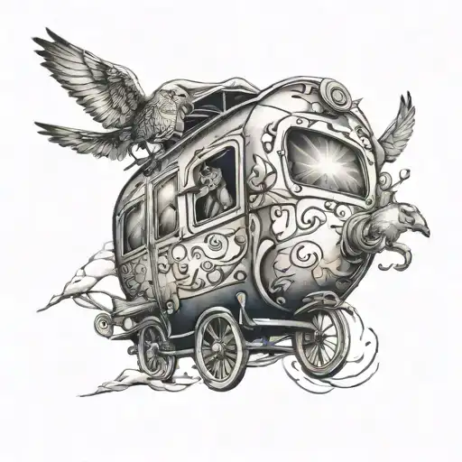 flying caravan tattoo design idea