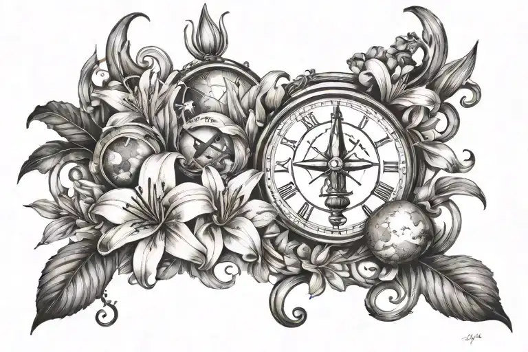 Libra, Scorpio, Cancer, Capricorn, Lilies, Midnight, Saturn, Moon, Mars, Venus tattoo design idea