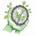 a broken mirror reflecting a green sprout + saphirre + light + hands tattoo design idea