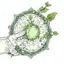 a broken mirror reflecting a green sprout + saphirre + light + hands tattoo design idea