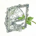 a broken mirror reflecting a green sprout + saphirre + light + hands tattoo design idea