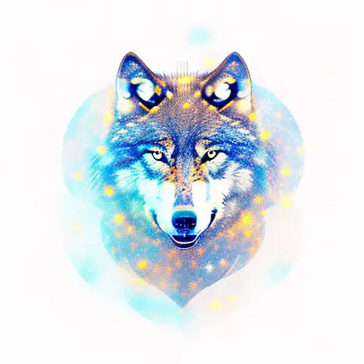 A wolf howling at a Gemini constellation in the night sky tattoo design idea