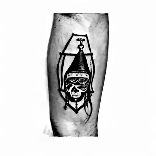 a witch with a hat surrounded by viking and slavic symbols in a cicrle tattoo design idea