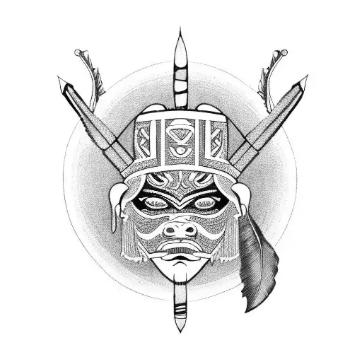 Traditional Dayak warrior with intricate tribal patterns tattoo design idea