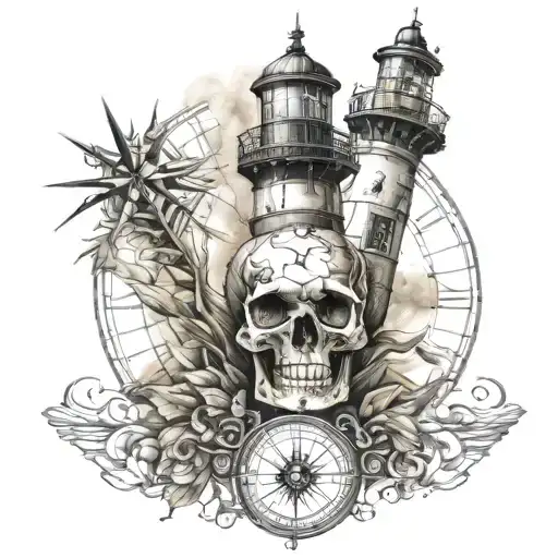 Lighthouse Compass 23 skull  tattoo design idea