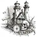 Lighthouse Compass 23 skull  tattoo design idea