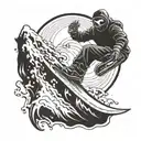 A snowboarder performing a trick mid-air, with the Grim Reaper's scythe slicing through the snow behind them, symbolizing the balance between risk-taking and fate tattoo design idea