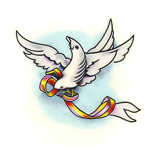 Dove with ribbon  tattoo design idea