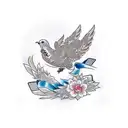 Dove with ribbon  tattoo design idea