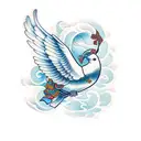 Dove with ribbon  tattoo design idea
