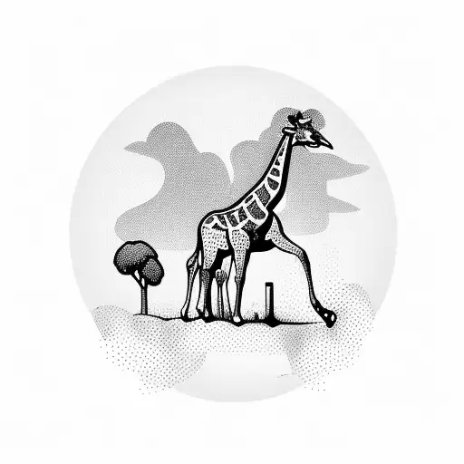 Giraffe with olive trees tattoo design idea