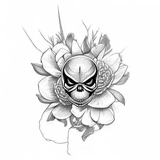 spider, skull, flowers, dragonfly tattoo design idea