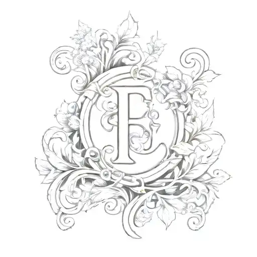 ornamental letter F heraldry vines fancy tattoo design idea