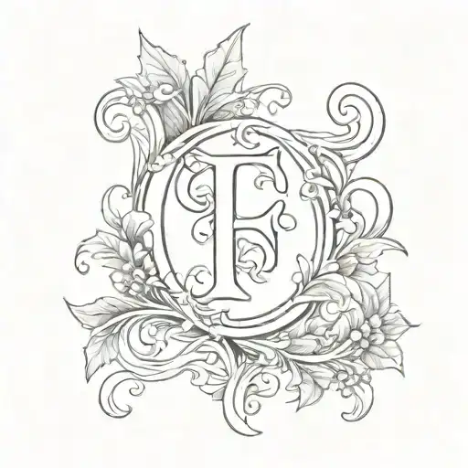 ornamental letter F heraldry vines fancy tattoo design idea