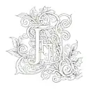 ornamental letter F heraldry vines fancy tattoo design idea