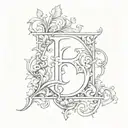 ornamental letter F heraldry vines fancy tattoo design idea