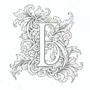 ornamental letter F heraldry vines fancy tattoo design idea