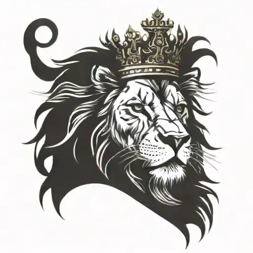 A lion with a crown symbolizing kingdom and power, surrounded by symbols of pain recovery such as bandages or medical crosses tattoo design idea