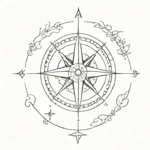 A minimalist tattoo of a compass rose with elements of the ocean and mountains, symbolizing the client's passion for adventure and exploring new horizons tattoo design idea