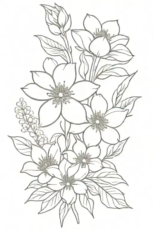flower bouquet of birth flowers of November, march, and July tattoo design idea