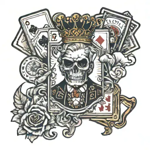 Design a tattoo with the word Babci. Include a royal flush in trump suit, a bingo card and a cigarette in an ash tray tattoo design idea