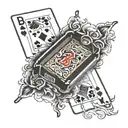 Design a tattoo with the word Babci. Include a royal flush in trump suit, a bingo card and a cigarette in an ash tray tattoo design idea