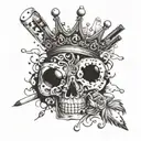 Design a tattoo with the word Babci. Include a royal flush in trump suit, a bingo card and a cigarette in an ash tray tattoo design idea