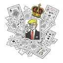Design a tattoo with the word Babci. Include a royal flush in trump suit, a bingo card and a cigarette in an ash tray tattoo design idea