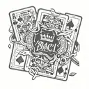 Design a tattoo with the word Babci. Include a royal flush in trump suit, a bingo card and a cigarette in an ash tray tattoo design idea