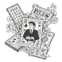 Design a tattoo with the word Babci. Include a royal flush in trump suit, a bingo card and a cigarette in an ash tray tattoo design idea