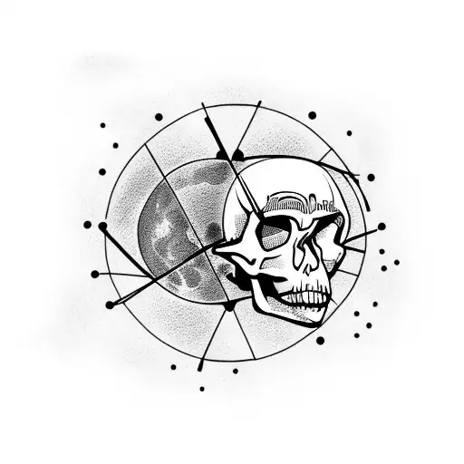Skull with cresent moon tattoo design idea