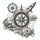 A compass rose with different landmarks from around the world, representing the client's passion for traveling and exploring tattoo design idea