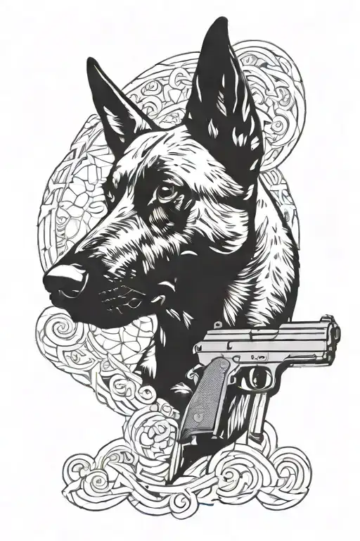 malinois dog and gun tattoo design idea