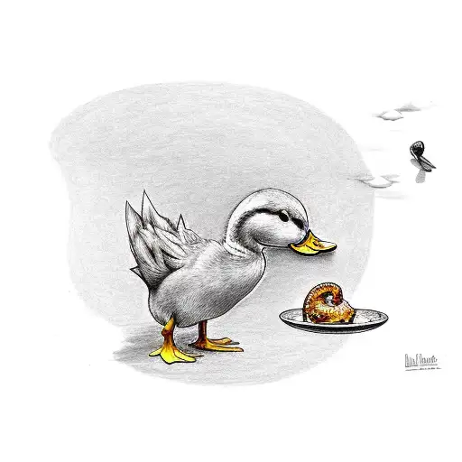 little ducklin eating a pretzel with a hidden semi-colon and also a coldplay reference  tattoo design idea