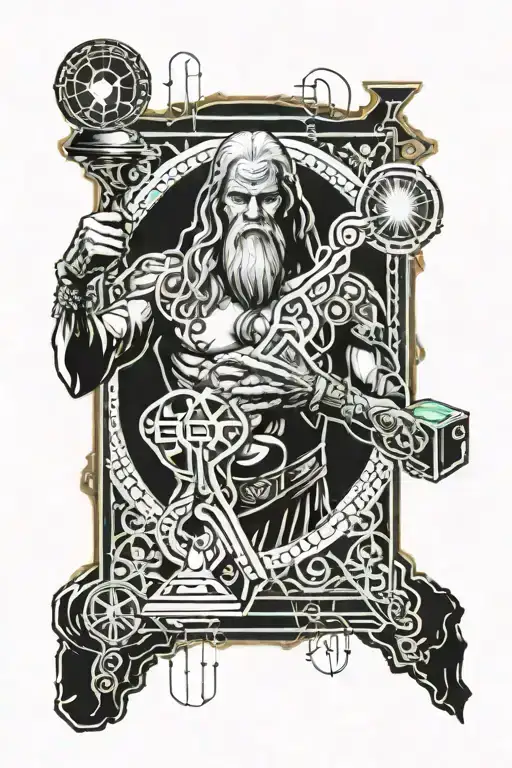 mimir, god of wisdom holding an hourglass tattoo design idea