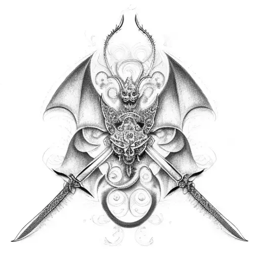 butterfly with dragon and sword tattoo design idea