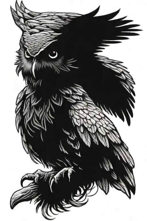 Create a tattoo design of an owl in a sketch style, featuring detailed line work and shading. The owl should have a pier tattoo design idea