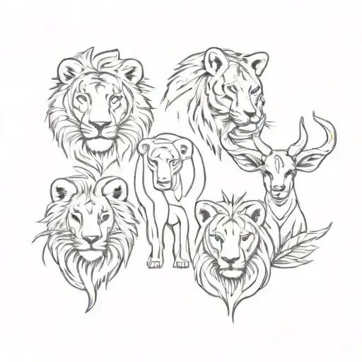A trio of stylized safari animals representing each of your daughters tattoo design idea