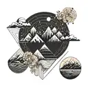 couple tattoo, abstract, geometrical elements of sea and mountains. tattoo design idea