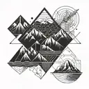 couple tattoo, abstract, geometrical elements of sea and mountains. tattoo design idea