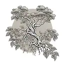 A stylized tree of life tattoo with the roots spelling out the name 'Yannick' and the branches reaching towards the sky tattoo design idea