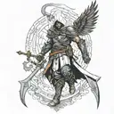 demonic angel assassin's creed with scorpio and number 24 tattoo design idea