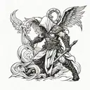demonic angel assassin's creed with scorpio and number 24 tattoo design idea