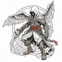 demonic angel assassin's creed with scorpio and number 24 tattoo design idea