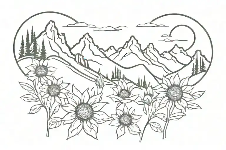 tetons with sunflowers tattoo design idea
