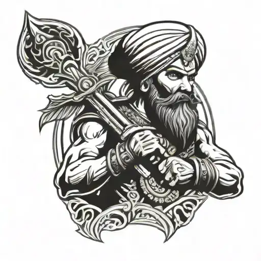 Sikh warrior and Khalsa logo incorporated tattoo design idea