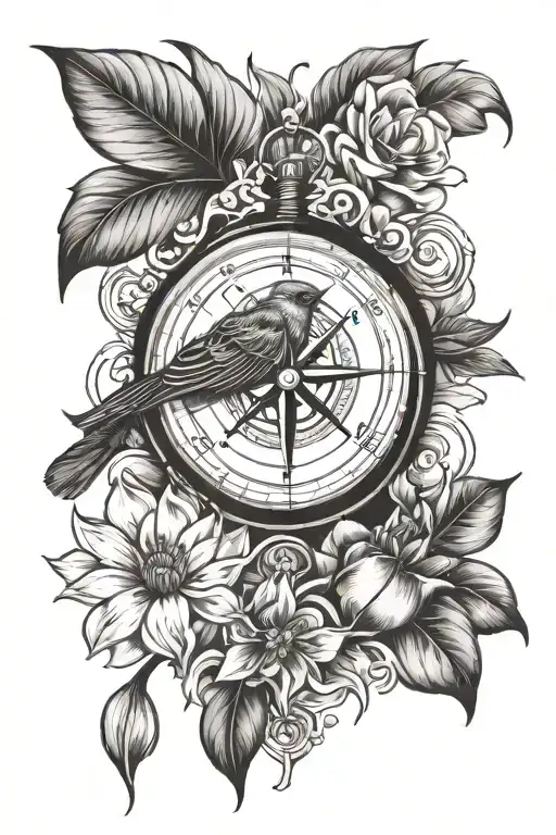 Michigan state, cardinal, water, magnolia flower, compass rose, PAP IV, SCP tattoo design idea