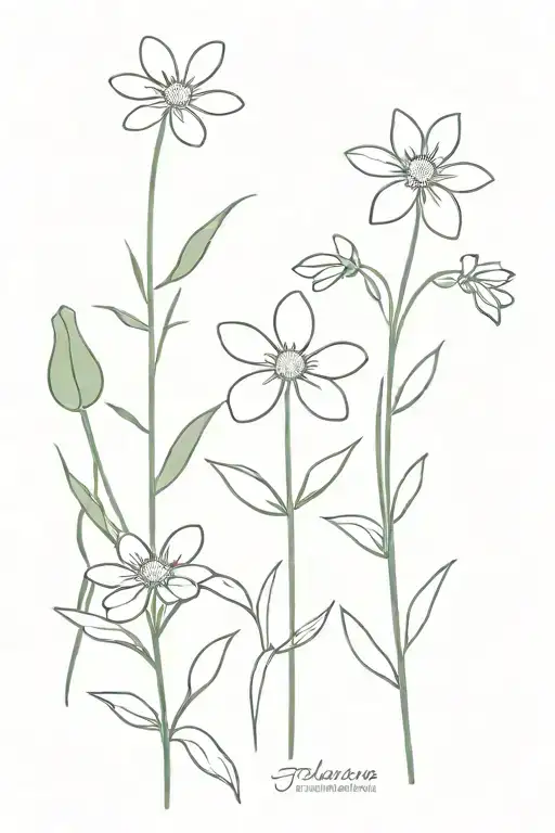 Daisy, sweet pea flower, and lupin flower tattoo design idea
